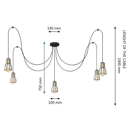 Luster na sajli TUBE 5xE27/15W/230V pauk crno/sjajni krom