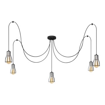 Luster na sajli TUBE 5xE27/15W/230V pauk crno/sjajni krom