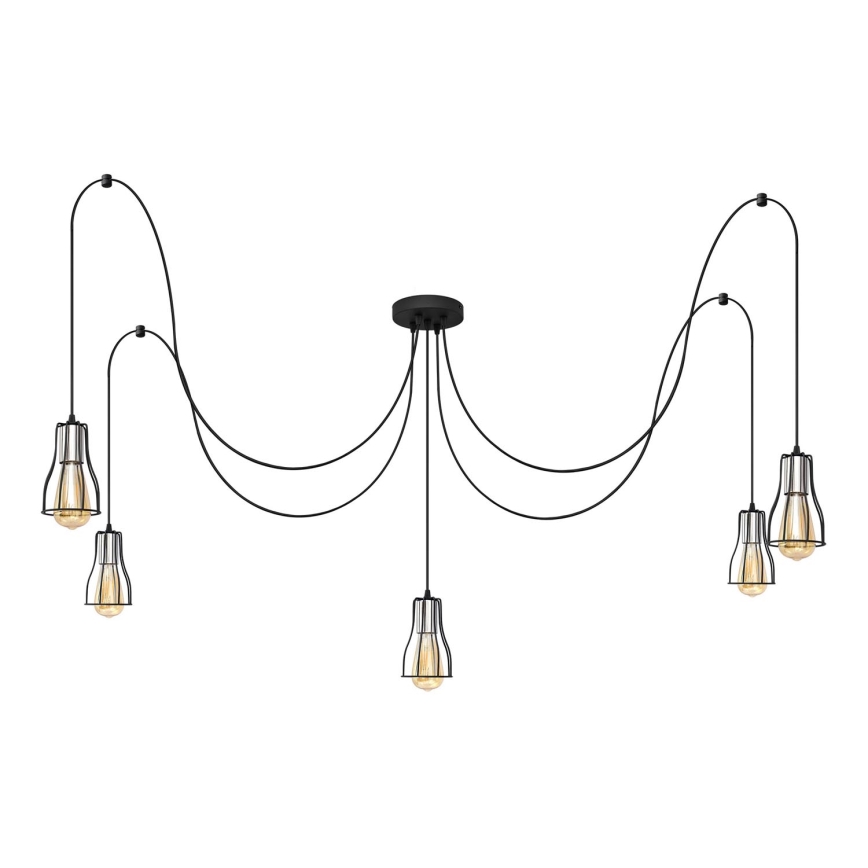Luster na sajli TUBE 5xE27/15W/230V pauk crno/sjajni krom