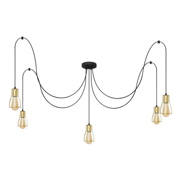 Luster na sajli TUBE 5xE27/15W/230V pauk crno/zlatna
