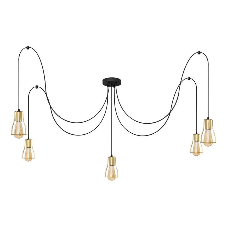 Luster na sajli TUBE 5xE27/15W/230V pauk crno/zlatna
