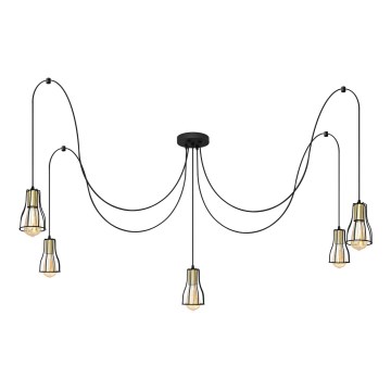 Luster na sajli TUBE 5xE27/15W/230V pauk crno/zlatna