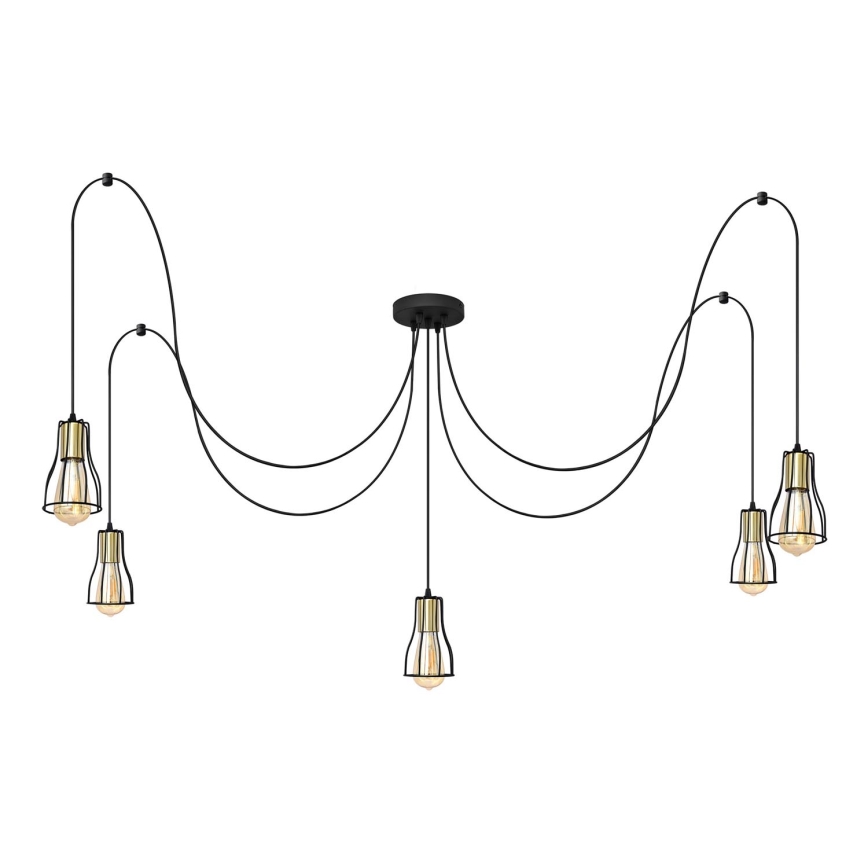 Luster na sajli TUBE 5xE27/15W/230V pauk crno/zlatna