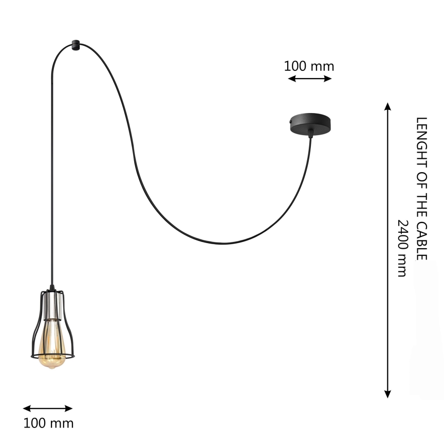 Luster na sajli TUBE LONG 1xE27/15W/230V crno/sjajni krom