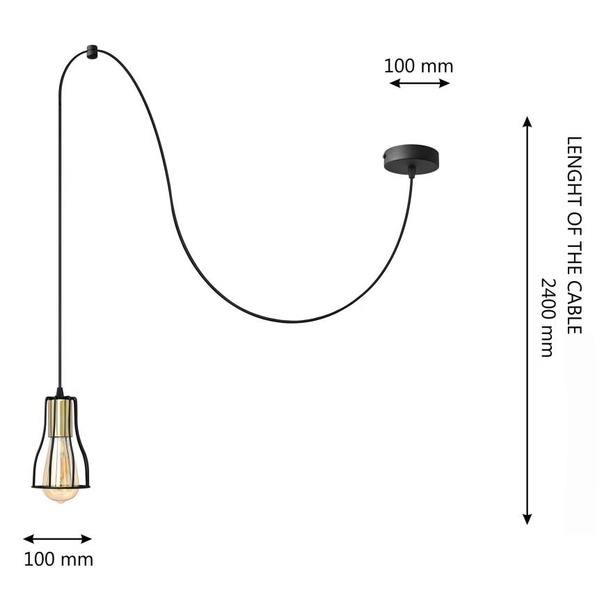 Luster na sajli TUBE LONG 1xE27/15W/230V crno/zlatna
