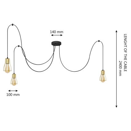 Luster na sajli TUBE LONG 3xE27/10W/230V crno/zlatna