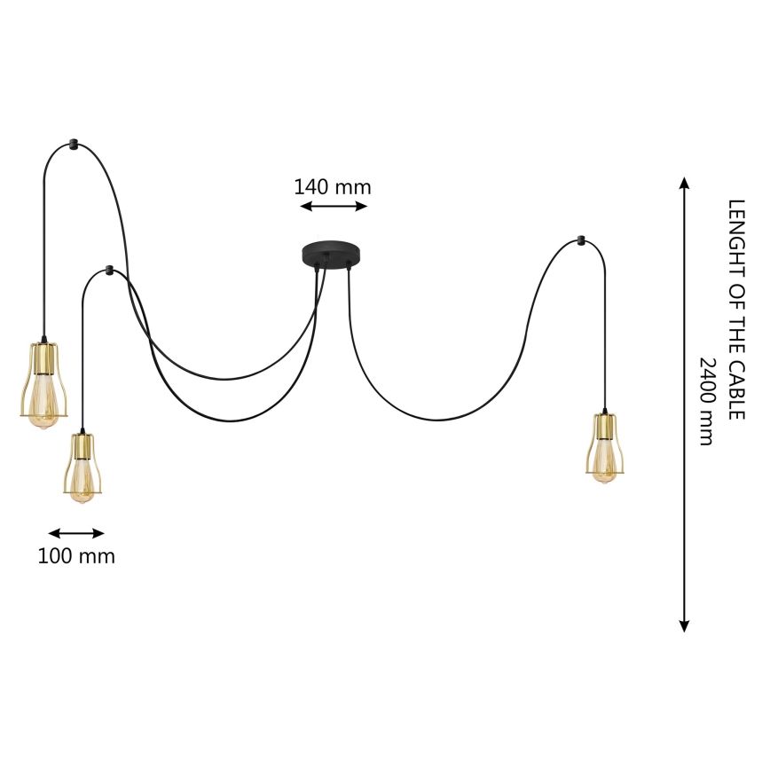 Luster na sajli TUBE LONG 3xE27/10W/230V crno/zlatna