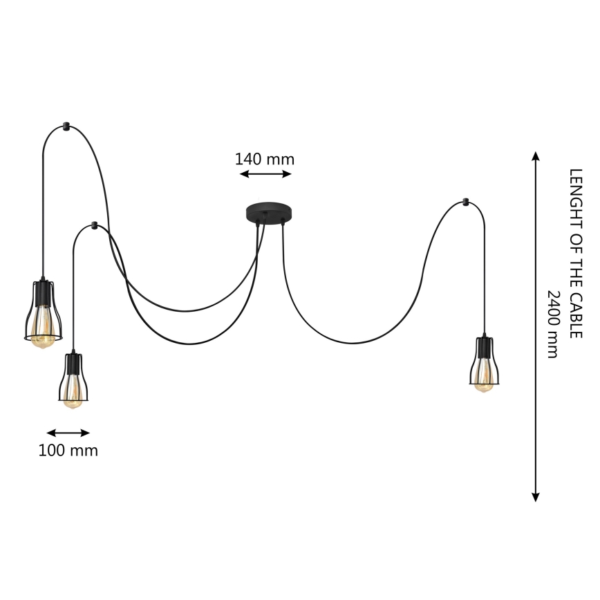 Luster na sajli TUBE LONG 3xE27/15W/230V crno
