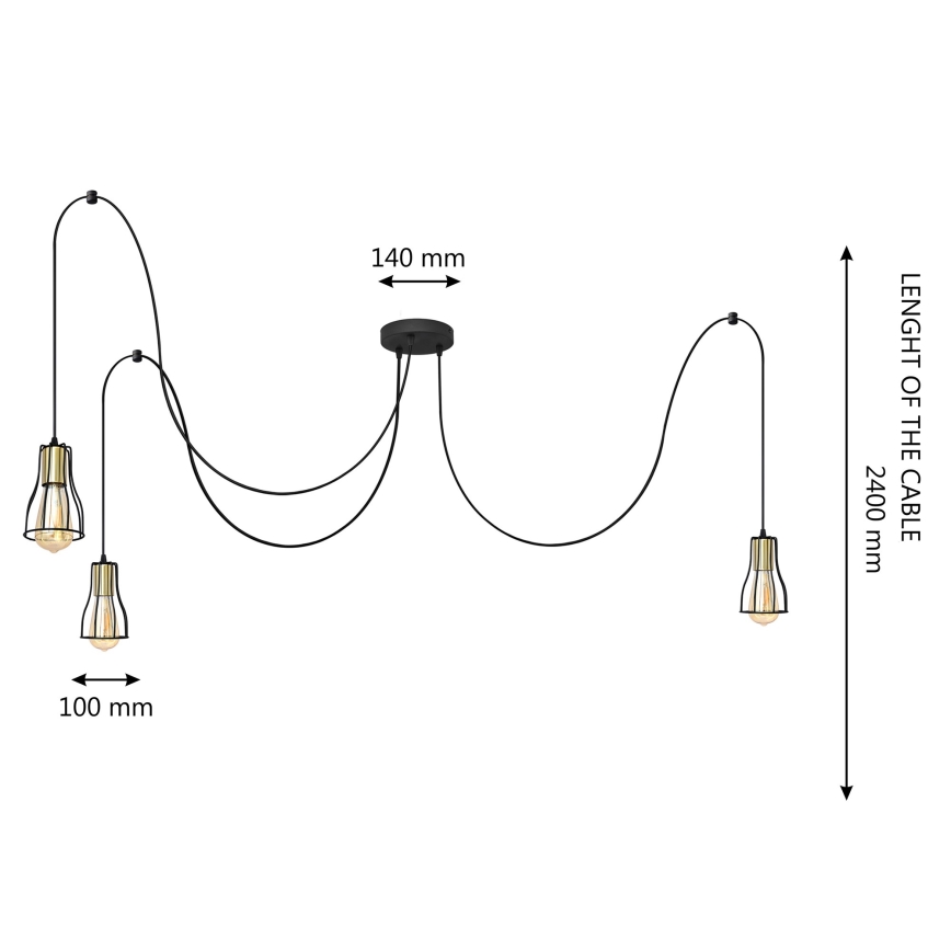 Luster na sajli TUBE LONG 3xE27/15W/230V crno/zlatna