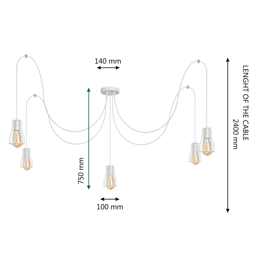Luster na sajli TUBE LONG 5xE27/10W/230V bela