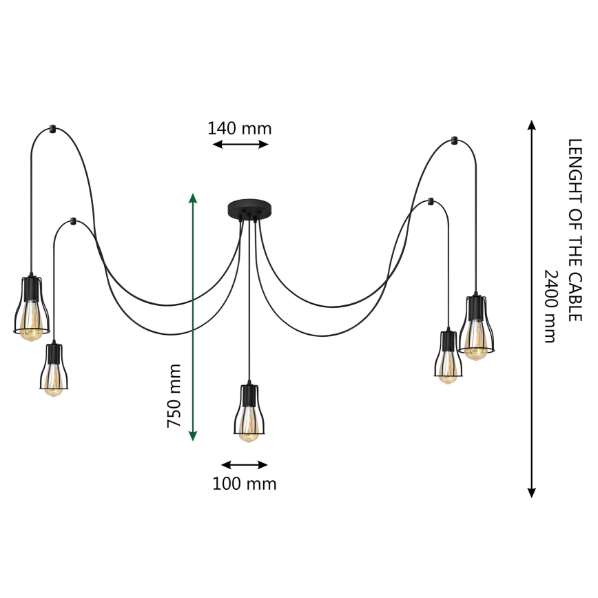 Luster na sajli TUBE LONG 5xE27/10W/230V crno