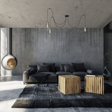 Luster na sajli TUBE LONG 5xE27/15W/230V crno/sjajni krom