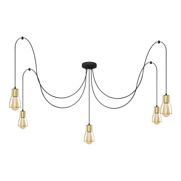 Luster na sajli TUBE LONG 5xE27/15W/230V crno/zlatna
