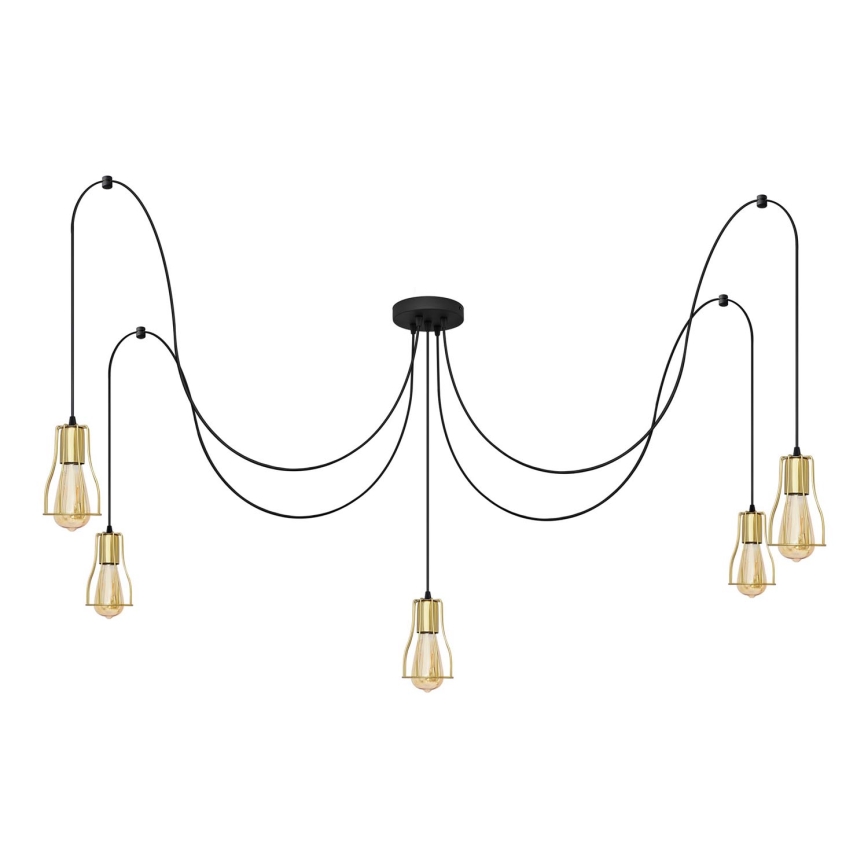 Luster na sajli TUBE LONG 5xE27/15W/230V crno/zlatna