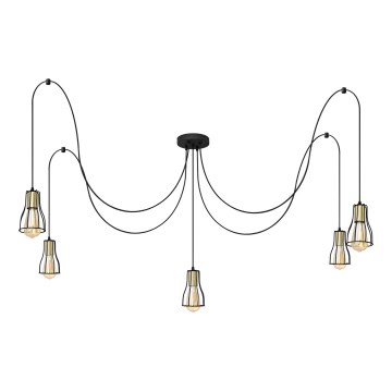 Luster na sajli TUBE LONG 5xE27/15W/230V crno/zlatna