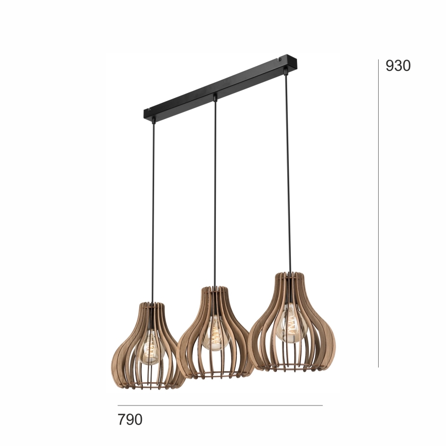 Luster na sajli TUCCI 3xE27/15W/230V hrast/crno