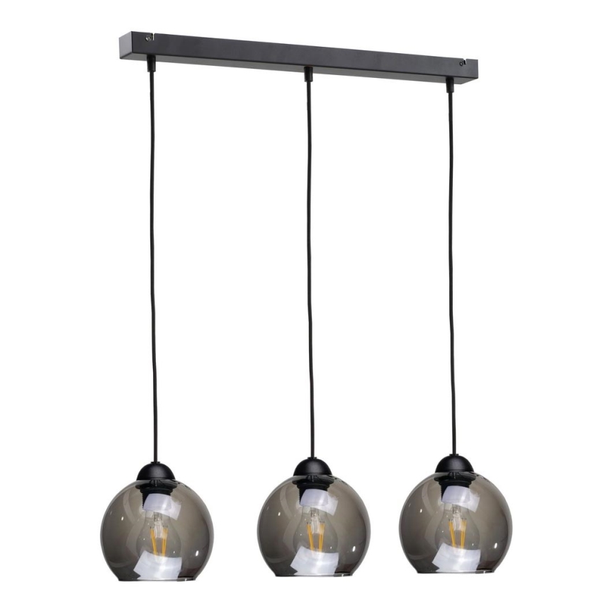 Luster na sajli UNO 3xE27/60W/230V crno/dimno