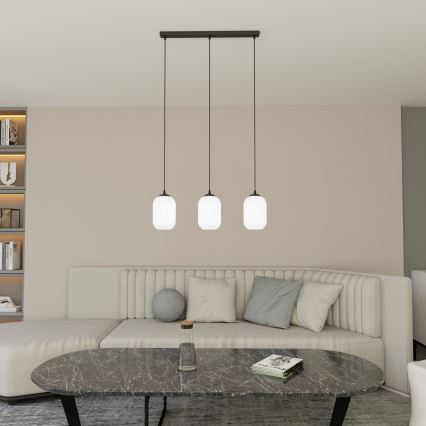Luster na sajli VERDI 3xE27/15W/230V crno/bela