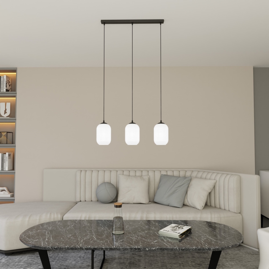 Luster na sajli VERDI 3xE27/15W/230V crno/bela