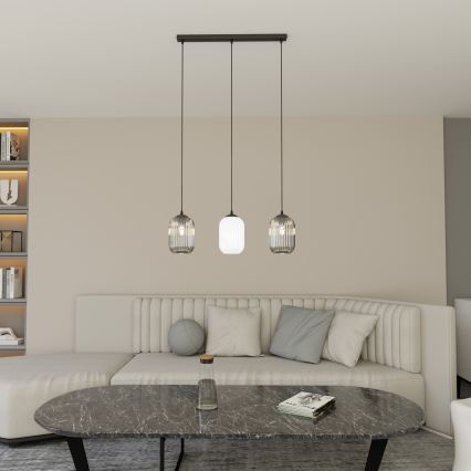 Luster na sajli VERDI 3xE27/15W/230V crno/sivo/bela