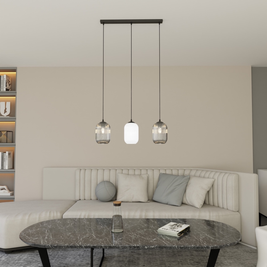Luster na sajli VERDI 3xE27/15W/230V crno/sivo/bela