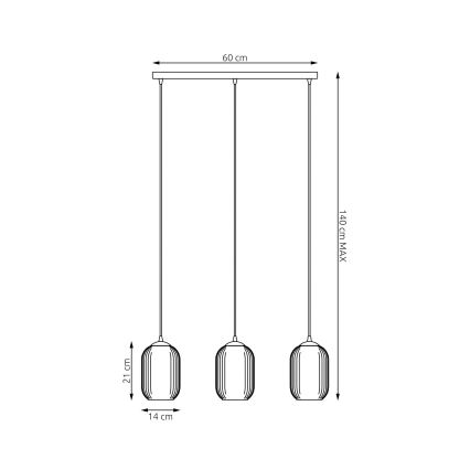Luster na sajli VERDI 3xE27/15W/230V crno/sivo/bela