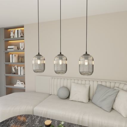 Luster na sajli VERDI 3xE27/15W/230V crno/sivo