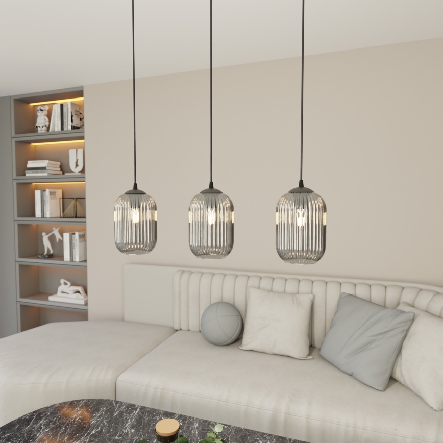 Luster na sajli VERDI 3xE27/15W/230V crno/sivo