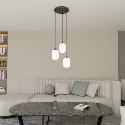 Luster na sajli VERDI 3xE27/15W/230V pr. 30 cm crno/bela