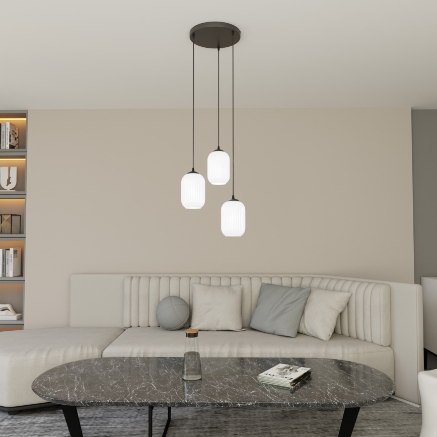 Luster na sajli VERDI 3xE27/15W/230V pr. 30 cm crno/bela