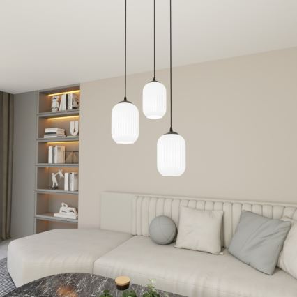 Luster na sajli VERDI 3xE27/15W/230V pr. 30 cm crno/bela