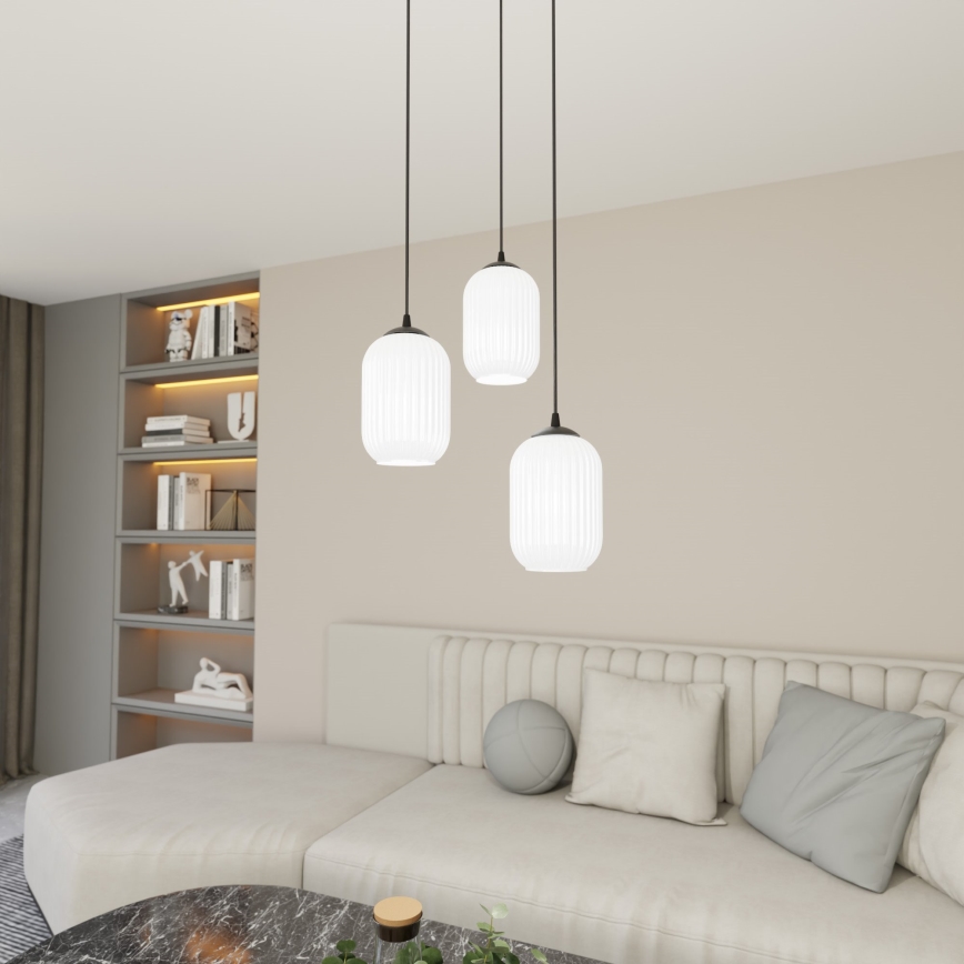 Luster na sajli VERDI 3xE27/15W/230V pr. 30 cm crno/bela