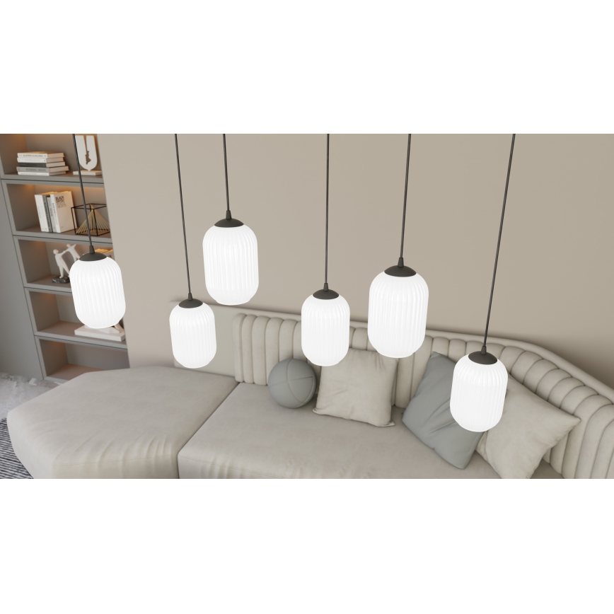 Luster na sajli VERDI 3xE27/15W/230V pr. 30 cm crno/bela