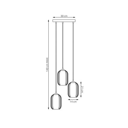 Luster na sajli VERDI 3xE27/15W/230V pr. 30 cm crno/bela