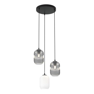 Luster na sajli VERDI 3xE27/15W/230V pr. 30 cm crno/sivo/bela