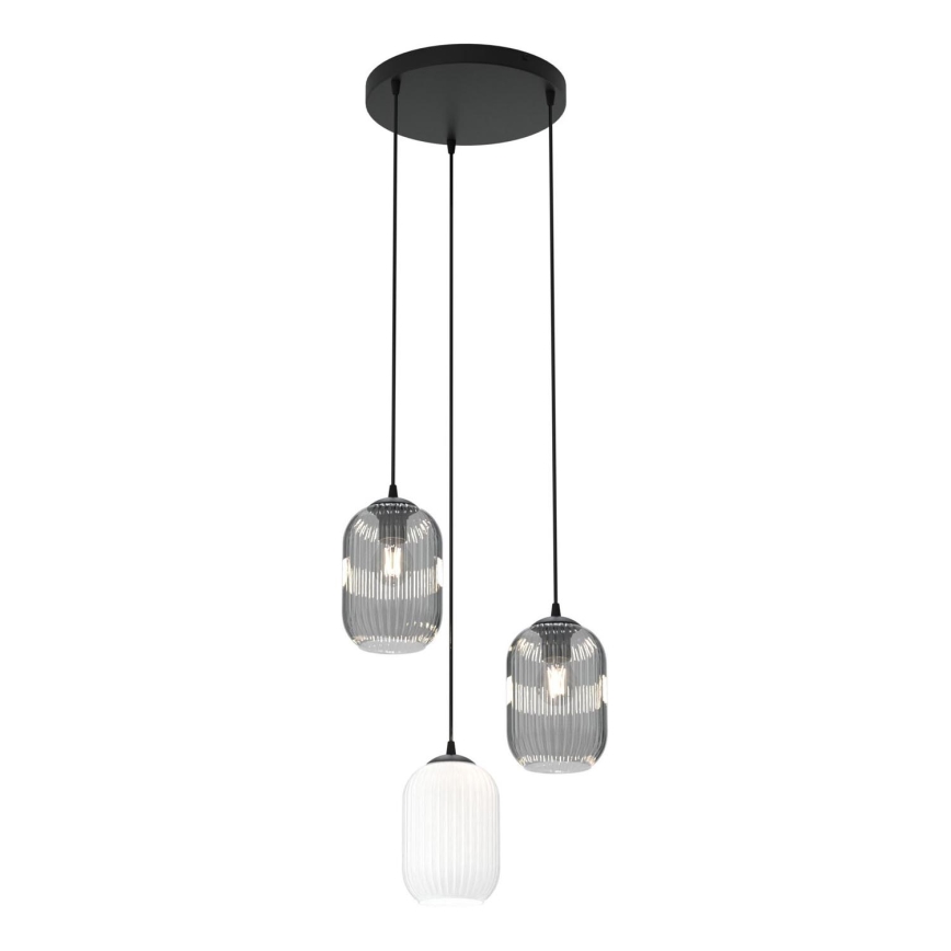 Luster na sajli VERDI 3xE27/15W/230V pr. 30 cm crno/sivo/bela