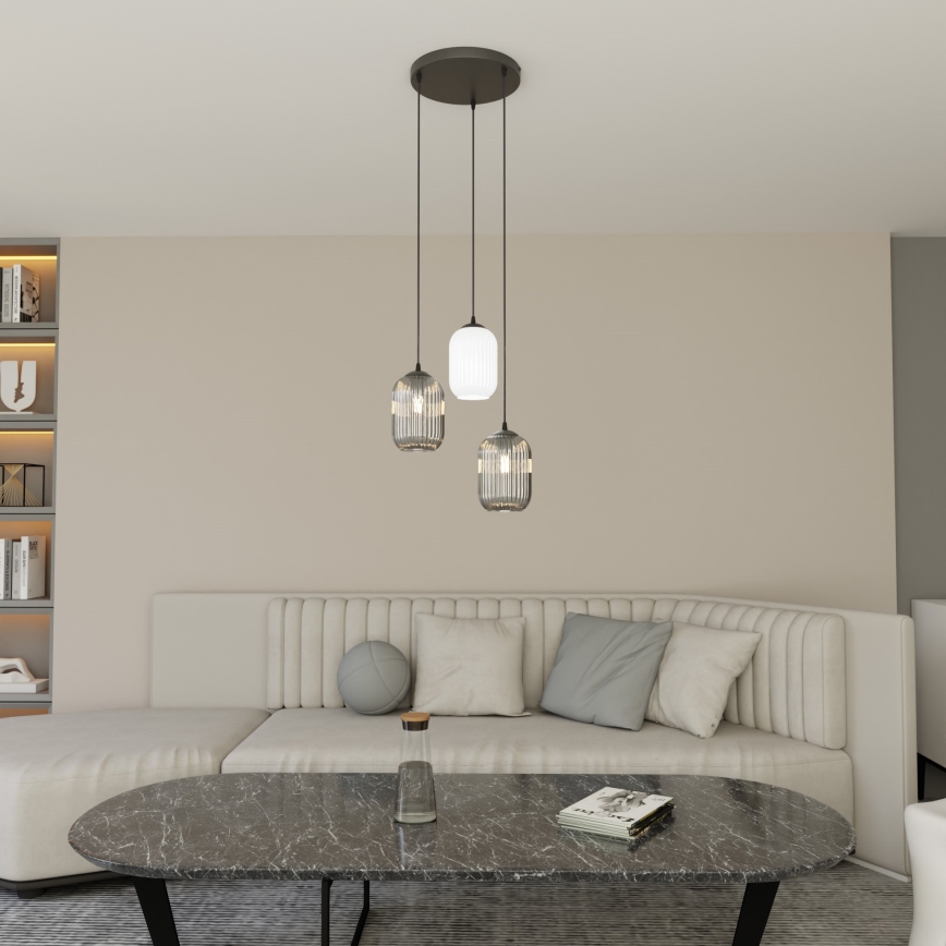 Luster na sajli VERDI 3xE27/15W/230V pr. 30 cm crno/sivo/bela