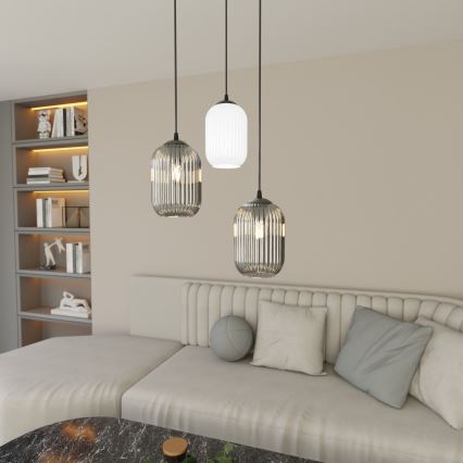 Luster na sajli VERDI 3xE27/15W/230V pr. 30 cm crno/sivo/bela