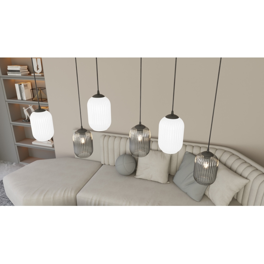 Luster na sajli VERDI 3xE27/15W/230V pr. 30 cm crno/sivo/bela