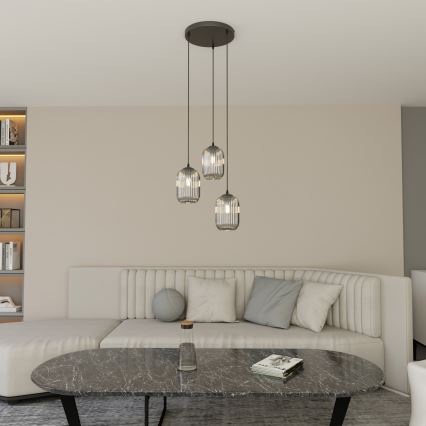 Luster na sajli VERDI 3xE27/15W/230V pr. 30 cm crno/sivo