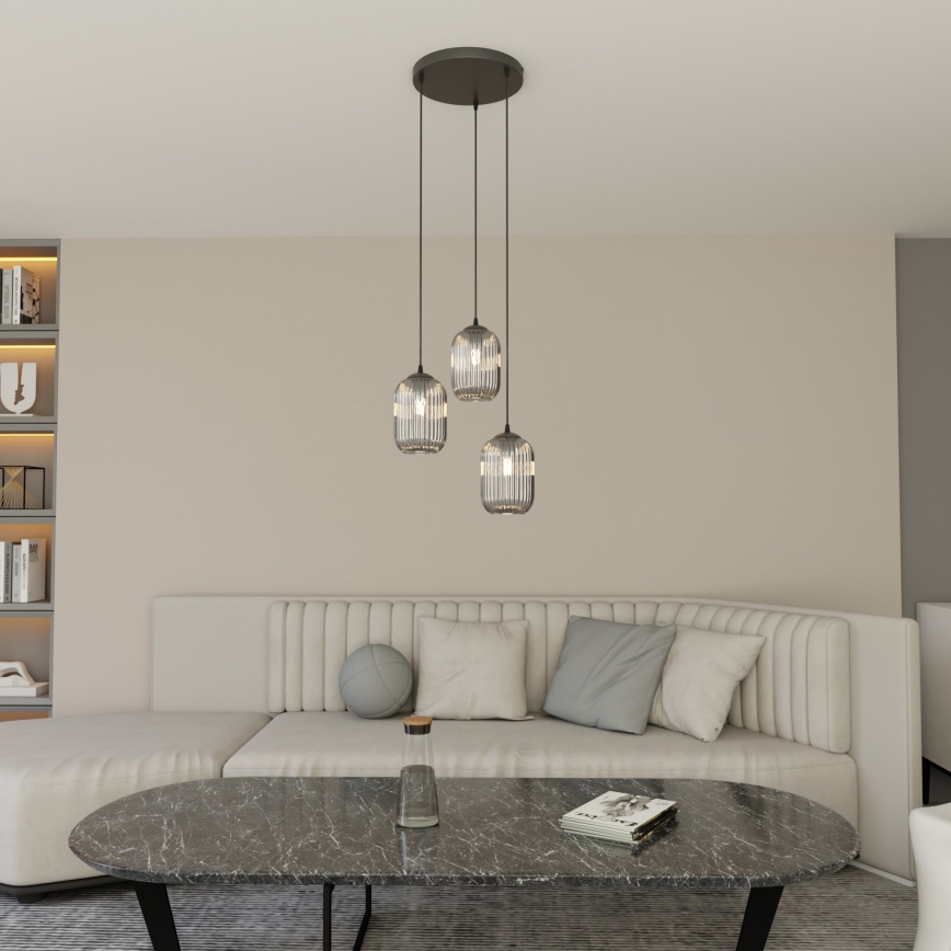 Luster na sajli VERDI 3xE27/15W/230V pr. 30 cm crno/sivo
