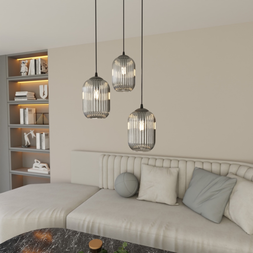 Luster na sajli VERDI 3xE27/15W/230V pr. 30 cm crno/sivo
