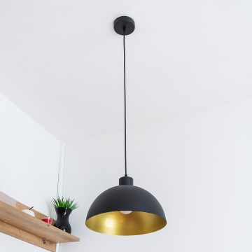 Luster na sajli VESPER 1xE27/15 W/230 V, prečnik 30 cm, crna/zlatna