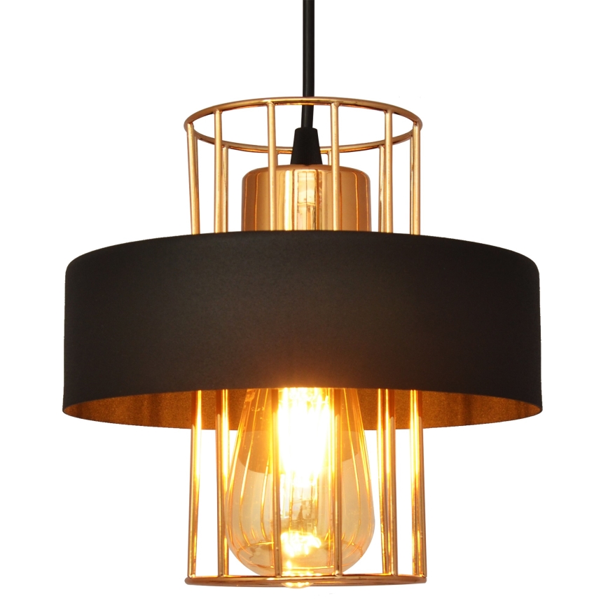 Luster na sajli VOLTA 1xE27/15W/230V crna/ružičasto zlato