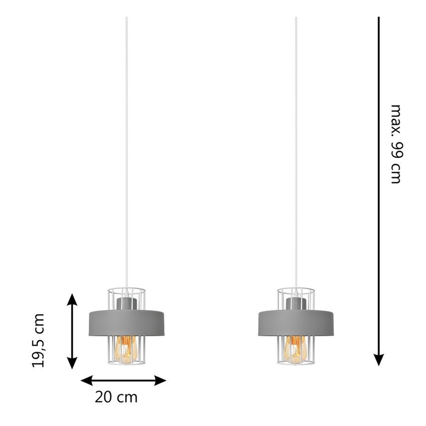 Luster na sajli VOLTA 2xE27/15W/230V sivo