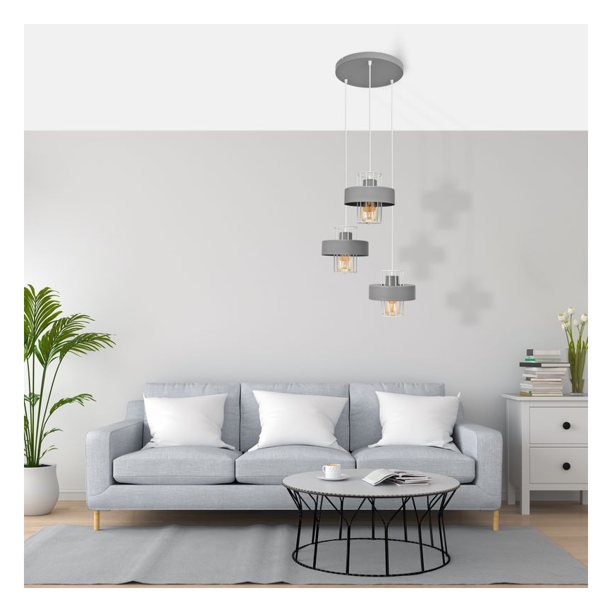 Luster na sajli VOLTA 3xE27/15W/230V pr. 42 cm sivo