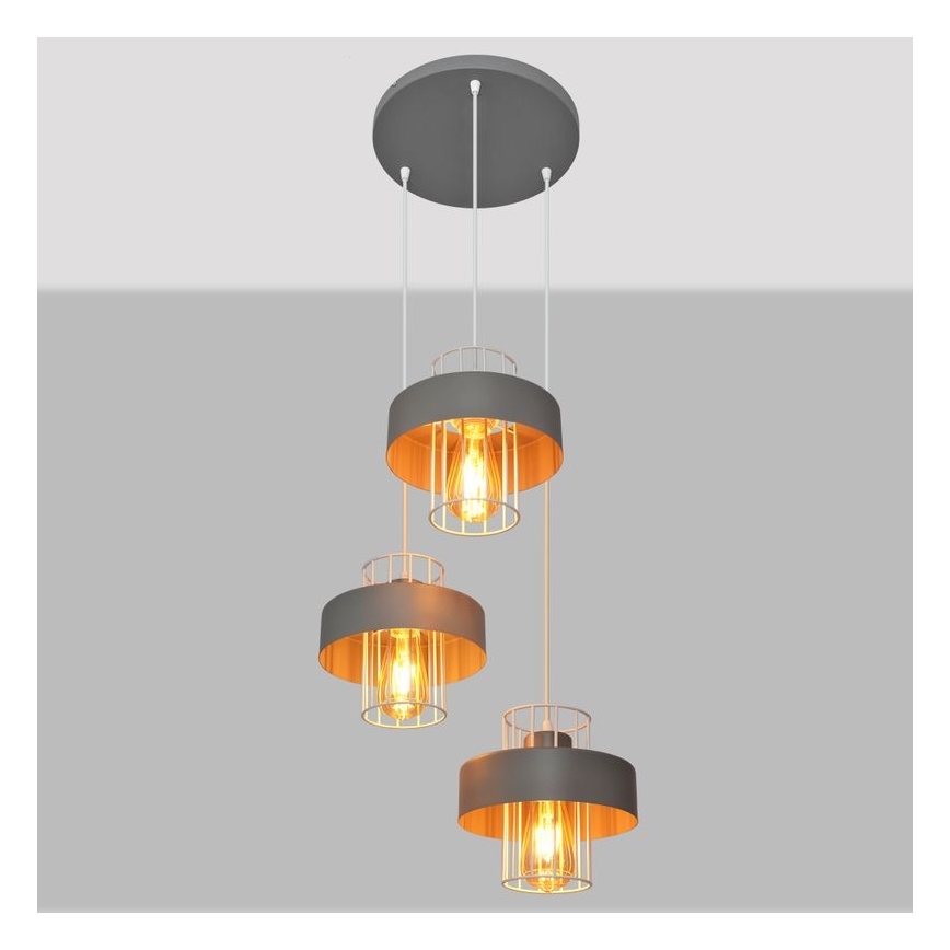 Luster na sajli VOLTA 3xE27/15W/230V pr. 42 cm sivo