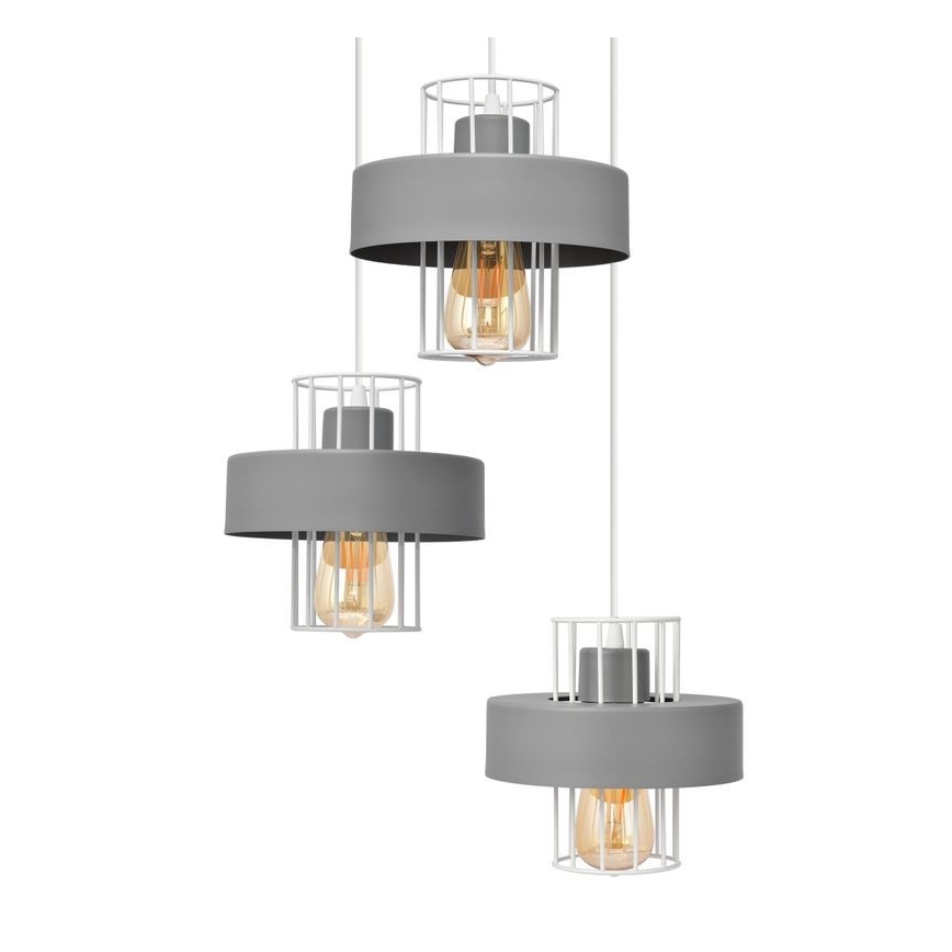 Luster na sajli VOLTA 3xE27/15W/230V pr. 42 cm sivo