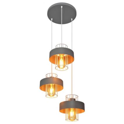 Luster na sajli VOLTA 3xE27/15W/230V pr. 42 cm sivo