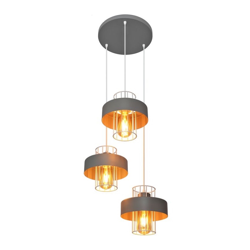 Luster na sajli VOLTA 3xE27/15W/230V pr. 42 cm sivo